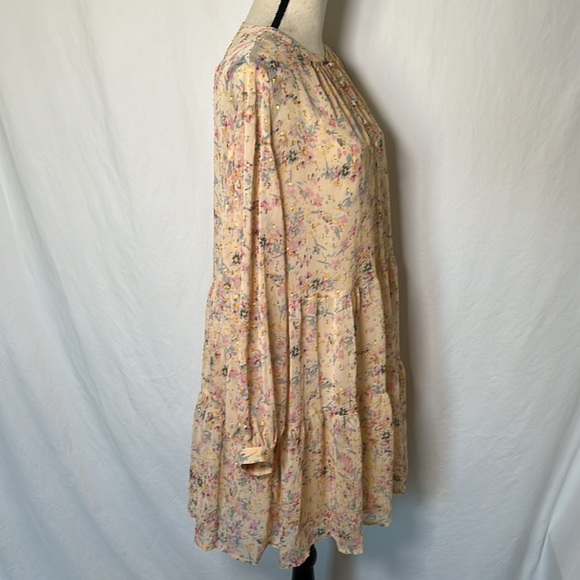 A.N.A New Apparel Size Large Long Sleeve Dress Slip Metallic Floral Buttons Pink - Picture 5 of 16